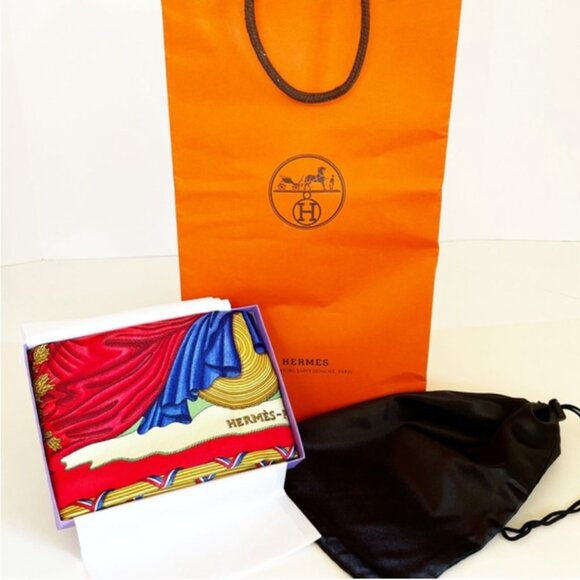 HERMES Paris 1789 Republique Francaise Blue Red Silk Scarf - Picture 6 of 14